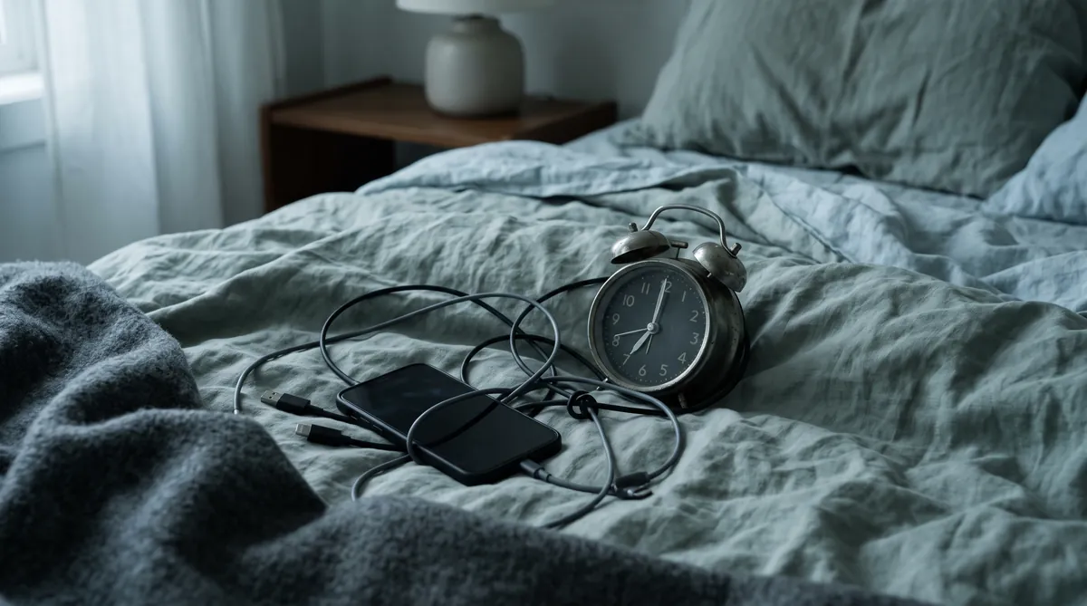 Réveil et téléphone sur un lit défait au petit matin — hypersexualité