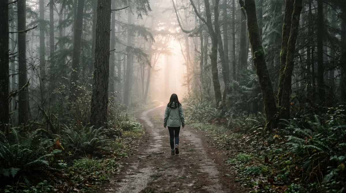 Chemin lumineux au lever du jour — sortir de la dépendance affective